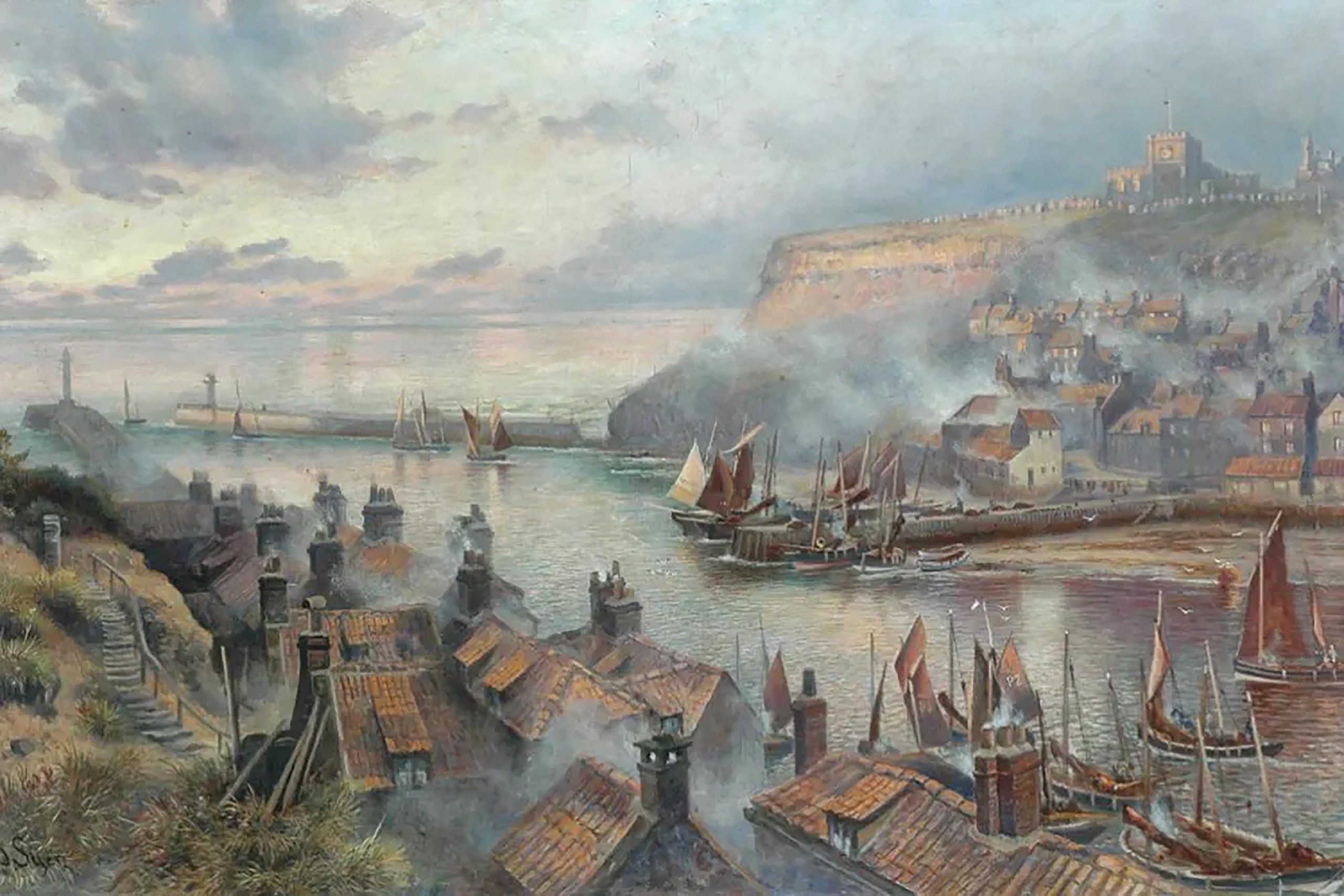 whitby-england-old-painting-John Syer-Whitby Harbour from the West Side-John James Syer (1844–1912)