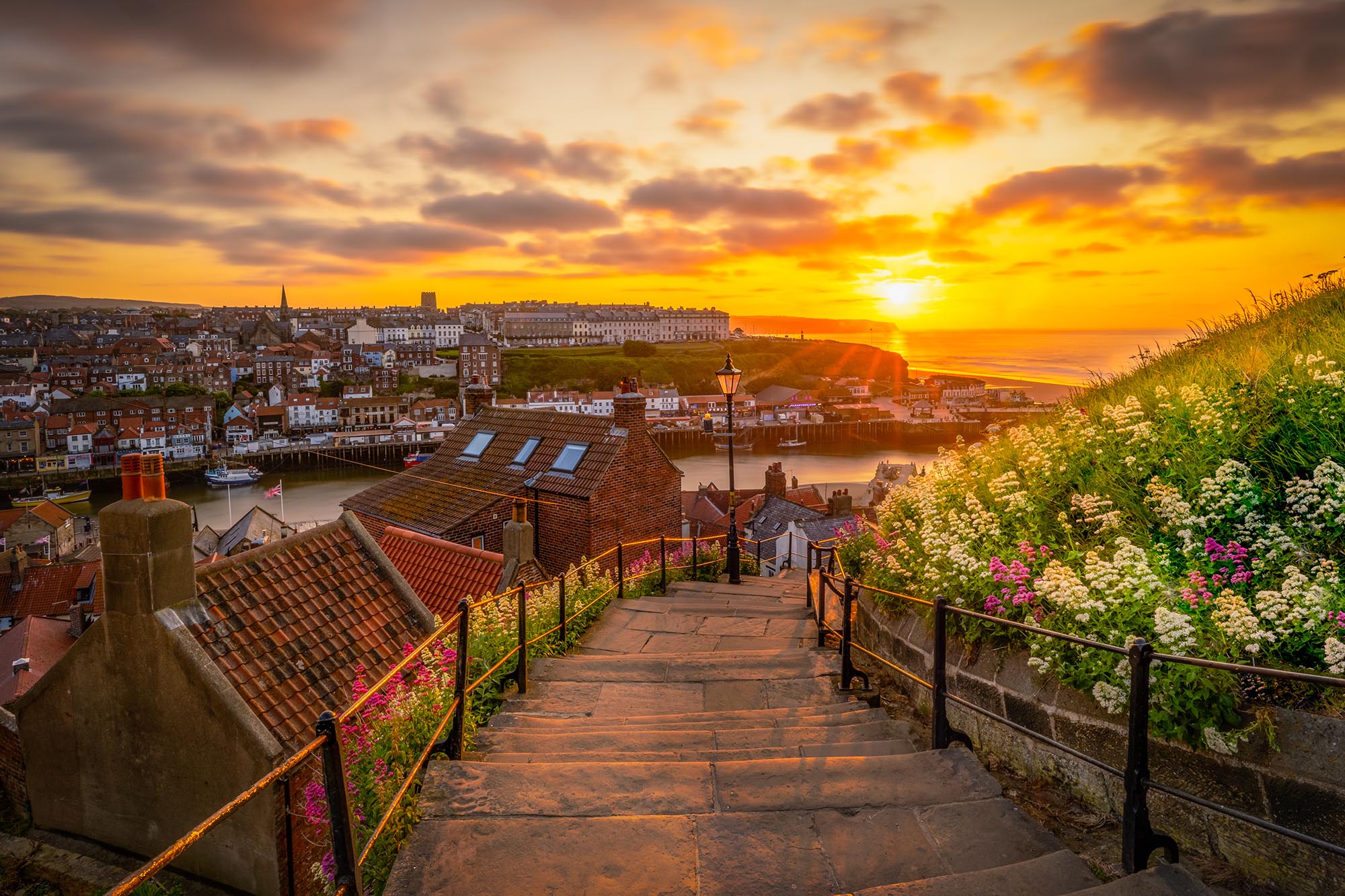Whitby, England, Yorkshire Coast Town steps best view photo buy