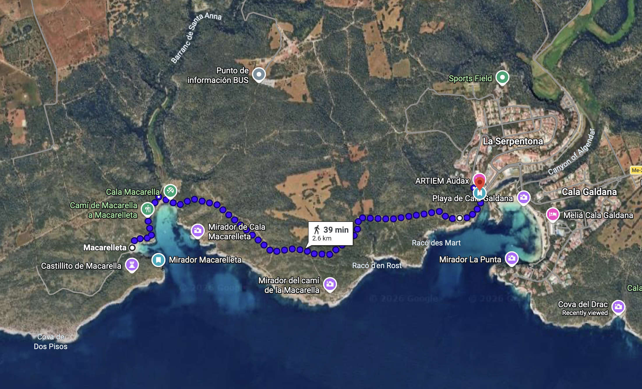 Cala Macarelleta-walk-route-map-cala-gardena