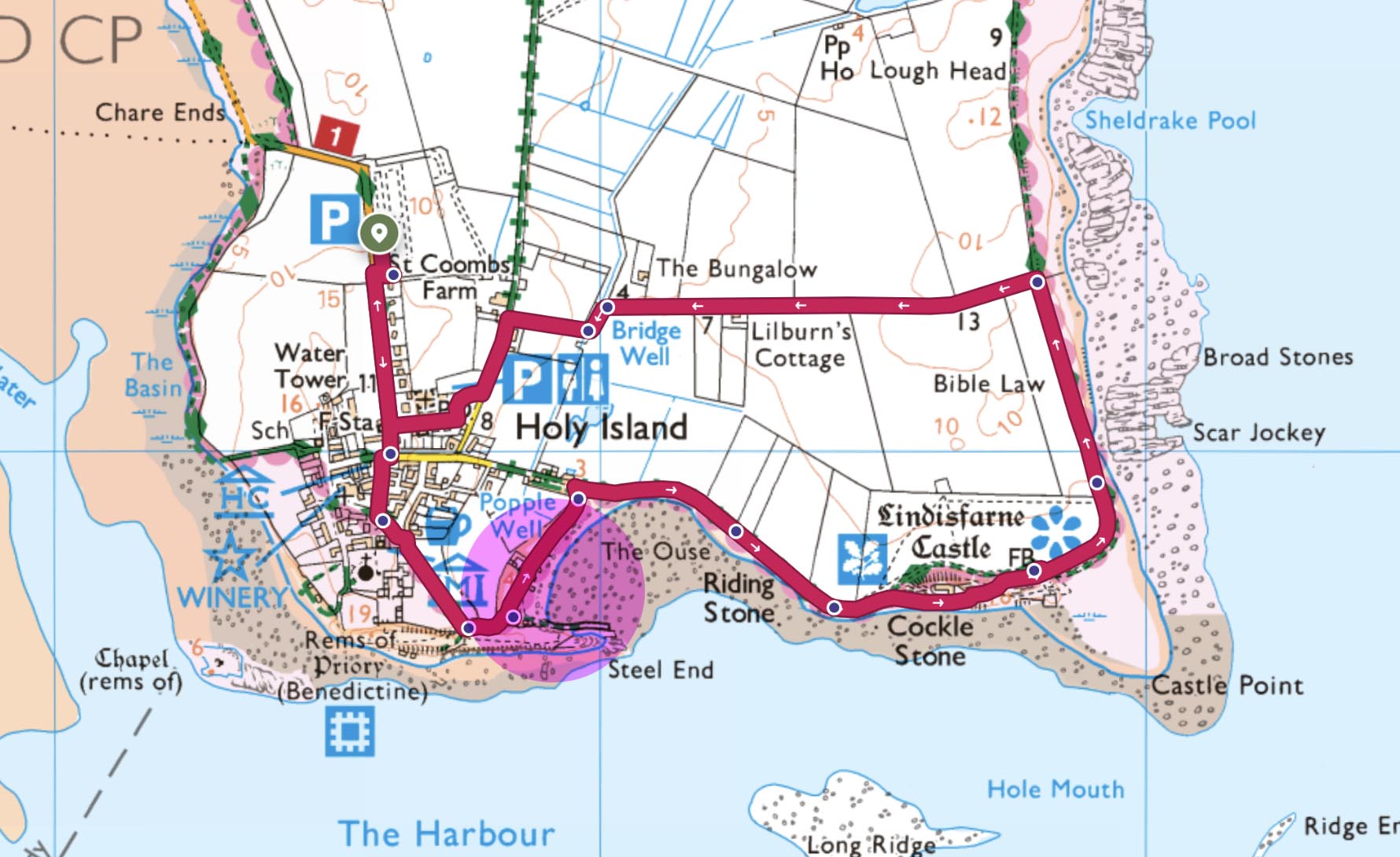 holy island walk map route